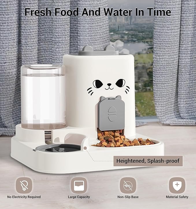 Gravity Cat Feeder, 2-in-1 Gravity Cat Food and Water Dispenser, Small Food Water Dispenser Set with Funny Cat Stick for Small Pets Cats Dogs Puppy Kitten, Easy to Clean