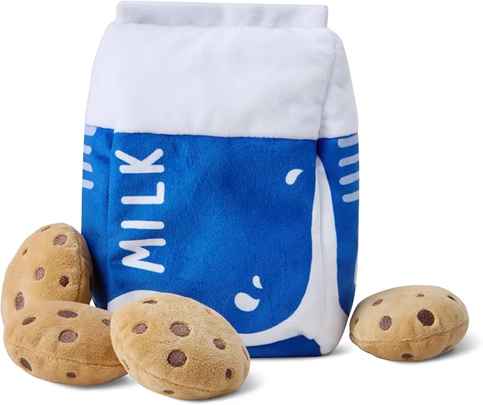 Amazon Basics Interactive Dog Squeak Toys with 1 Milk Carton and 4 Cookies, Ideal for Puppies, Small and Medium Dogs