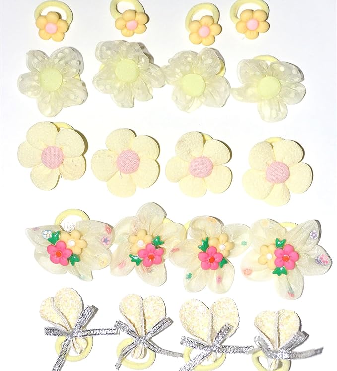 20pc Handmade Puppy Hair Bows Yellow, Cute Bowknot Top Knot with Elastic Bands for Yorkie Grooming