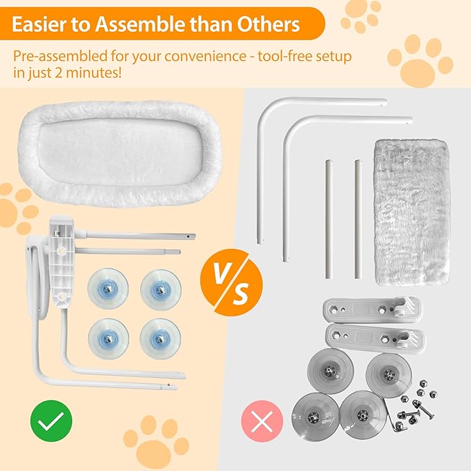 L&W BROS. 2PC Cat Window Perch Cushion Bed Cat Hammock with 4 Updated Suction Cups Easy to Assemble Window Bed for Heavy Large Cats (L 2Pc)
