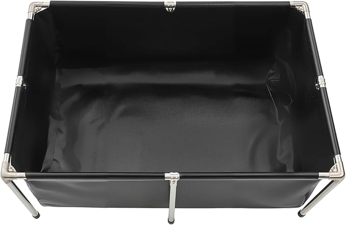 Happybuy 126.8-Gallon Black Rectangular Fish Pond - Foldable Above Ground PVC Koi Tank with Stainless Steel Frame & Drain Valve for Aquaculture and Breeding
