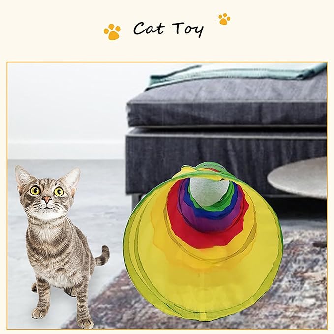 Cat Tunnel for Indoor Cats Interactive, Rabbit Tunnel Toys, Pet Toys Play Tunnels for Cats Kittens Rabbits Puppies Crinkle Pop Up Rainbow 45"