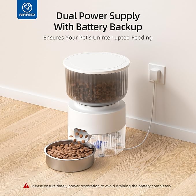 PAPIFEED Automatic Cat Feeder and Water Fountain, 3L/12 Cups 2.4G WiFi Pet Feeder with Stainless Steel Bowl, Smart APP Control for Remote Feeding, 1-12 Meals Per Day, Detachable for Easy Clean (White)