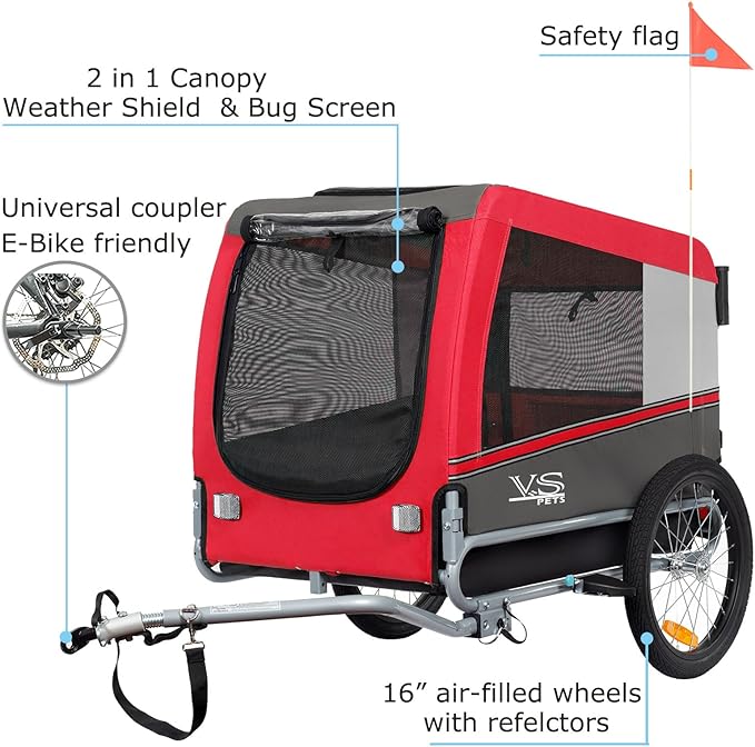 Tiggo Veelar Sports Pets Large Dog Bike Trailer & Stroller for Medium,Large Dog or Multiple Small Dogs, Pet Stroller for Dogs Up to 78 lbs, Parking Brakes, Low Center of Gravity