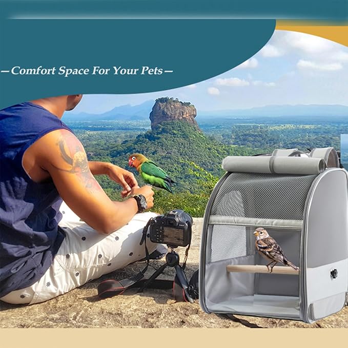 Folded Bird Travel Backpacks Cage with Detachable Perches and Transparents Window for Pet Outdoor Bird Carriers for Conures & Budgies