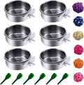 PINVNBY 6 Pieces Stainless Steel Bird Feeding Dish Cups,Parrot Feeder Parakeet Food Water Bowls with Clamp Holder & 6 Pcs Bird Spoon & 6 Pcs Birds Ball Toys for Budgies Macaw Small Animal(S)