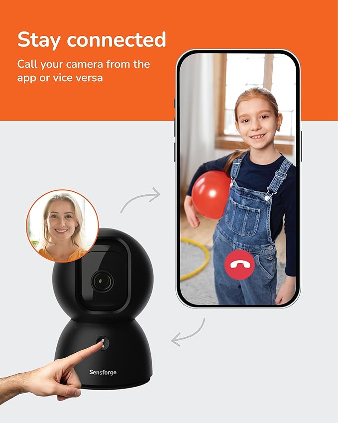Sensforge 2.5K Indoor Pan-Tilt Dome Security Camera, AI Human & Pet Detection, 360° Coverage, Two-Way Audio, Dual-Band Wi-Fi (2.4G/5G), 64GB SD Card Included, No Monthly Fees (1, Black)