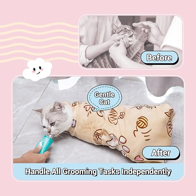 35.43" Extra Large Cat Grooming Wrap,Soft Self-stick Cat Burrito Restraint Blanket Grippy Cloth for Large Cats & Small Dogs Medicine,Nail Clipping,Ear Cleaning,Teeth Brushing Anti-Scratch Anti-Escape
