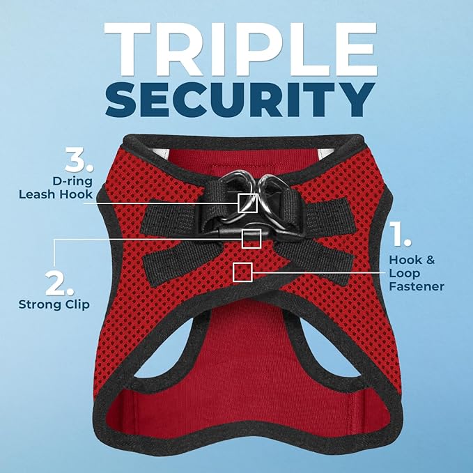 Best Pet Supplies Voyager Step-in Air Harness - All Weather Mesh, Reflective, No Pull Harness for Dogs, Cats - Secure with Hook & Loop Fastener, Buckle, Double D-Rings - Red/Black Trim, XL