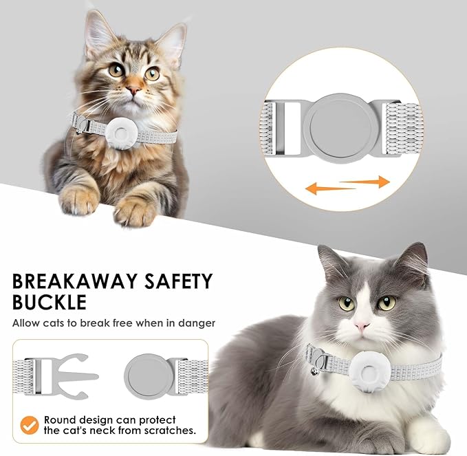 Cat Tracker, GPS Tracker Compatible with Apple Find My App(Only iOS), Waterproof Cat Tracker Collar with Bell and Safety Elastic Buckle, No Subscription, Territory & Location History (White)