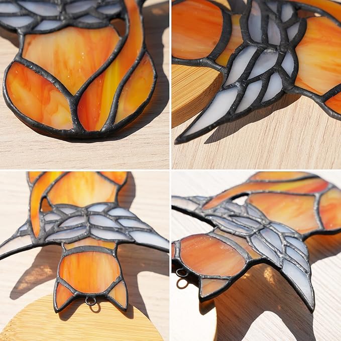 BOXCASA Angel Cat Memorial Gifts for Women,Stained Glass Window Hanging Decorations,Angel Wings Orange Cat Suncatcher Decor,Pet Memorial Sympathy Gifts Decoration