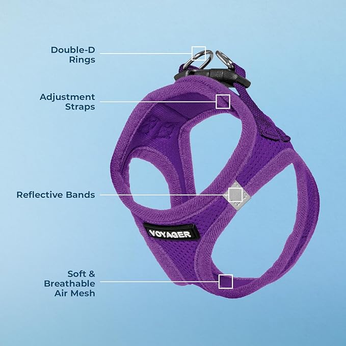 Best Pet Supplies Voyager Step-in Air Harness - All Weather Mesh, Reflective, No Pull Harness for Dogs, Cats - Secure with Hook & Loop Fastener, Buckle, Double D-Rings - Purple, L
