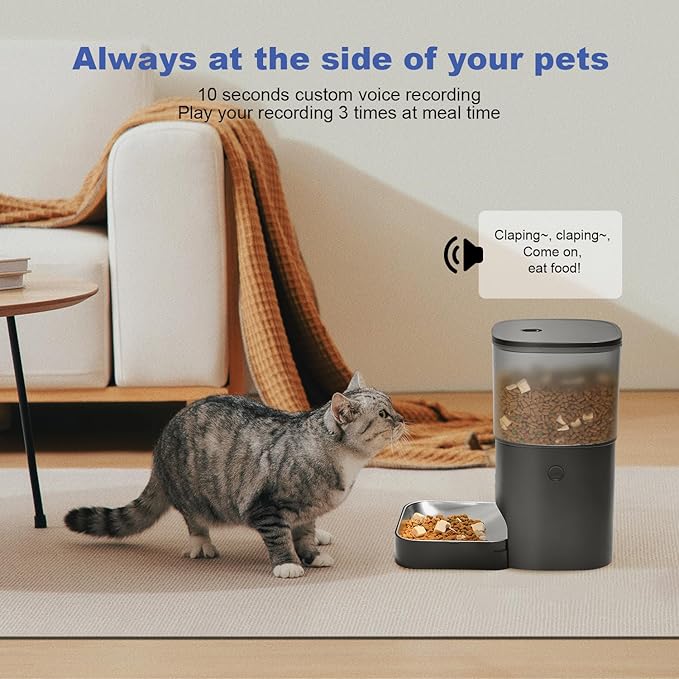 Automatic Cat Feeder, Cat Food Dispenser with 10s Voice Recorder, Pet Feeder up to 8 Meals per Day, Timed Feeder with Dry Food Sealed Ring