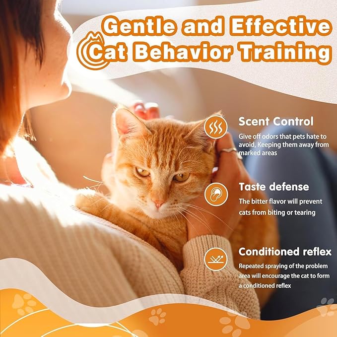 Cat Deterrent Spray, Natural Cat Spray Deterrent for Urine Marking & Scratching, Safe Indoor & Outdoor Effective Cat Scratch Deterrent Training Aid for Furniture - 2 Pcs