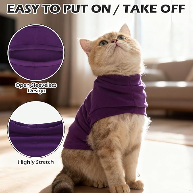EXPAWLORER Soft Cat Sweater - Sweaters for Cats Only Warm Kitten Clothes, Fall and Winter Pet Coat Pullover Design, Fleece Sweatshirt Clothing Also for Puppy Small Dogs, Purple M