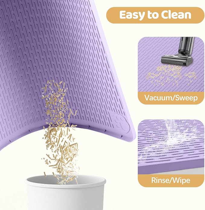 Cat Litter Mat, XXL Extra Large 50" x 35" Silicone Mat Litter Trapping Mat for Scatter Control, Soft on Kitty Paws, Easy to Clean (Purple)