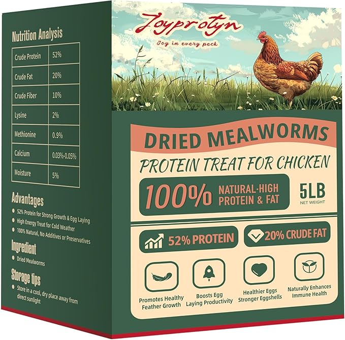 5LB Non-GMO Dried Mealworms - High Protein Natural Feed & Chicken Treats for Chickens, Ducks, Wild Birds, Quails & Reptiles - Support Egg Production & Feather Growth