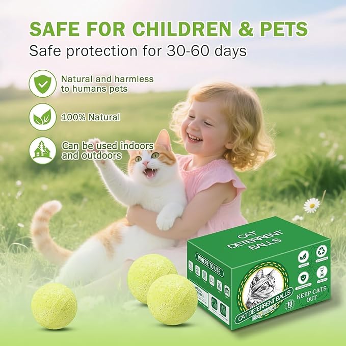 10Pack Cat Repellent Outdoor & Indoor: Natural Cat Deterrent Essential Oils Ball-Natural Extract Essential Oil, Anti Cat Scratch for Furniture, Keep Cats Off Yard Garden Lawn Plants Trash Can (10pcs)