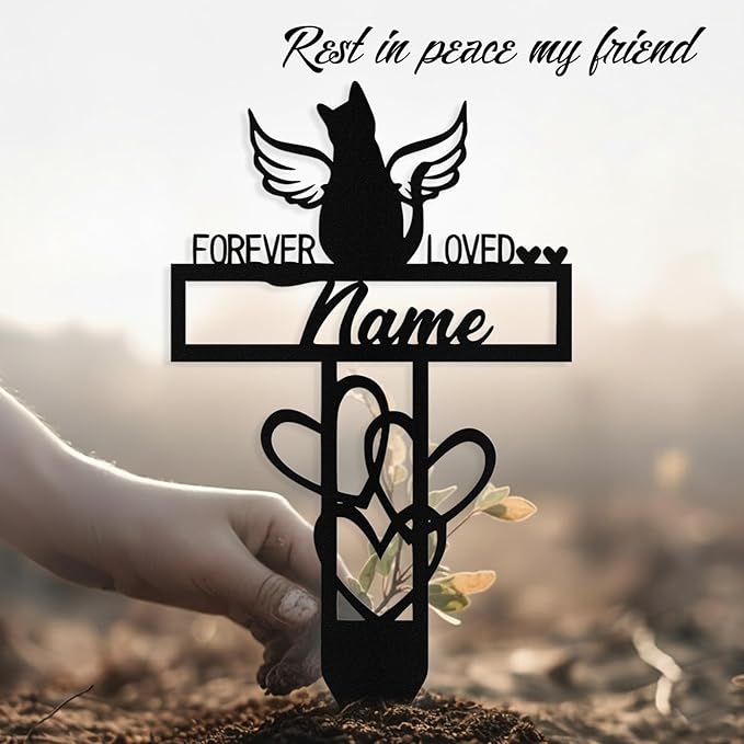 Custom Cat Grave Marker Outdoor, Personalized Metal Cat Memorial Grave Stake with Name and Date, Outdoor Waterrproof Cats Memorial Plaque