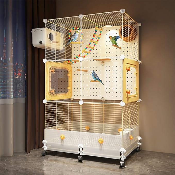 Large Bird Cage for Parrots/acrylic+birdcage,Cockatiels/Budgies with Acrylic Doors & 4 Casters, Wide White Birdcage Includes Perch/Feeder/Swing/Detachable Drawer for Outdoor/Indoor Conures (72*36*117)