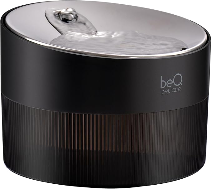 beQ Cat Water Fountain, 84oz/2.5L Stainless Steel Automatic Pet Fountain Dog Water Dispenser with Replacement Filters for Cats, Dogs, Multiple Pets Drinking Bowl, Indoor Ultra-Quiet Smart Pump, Black
