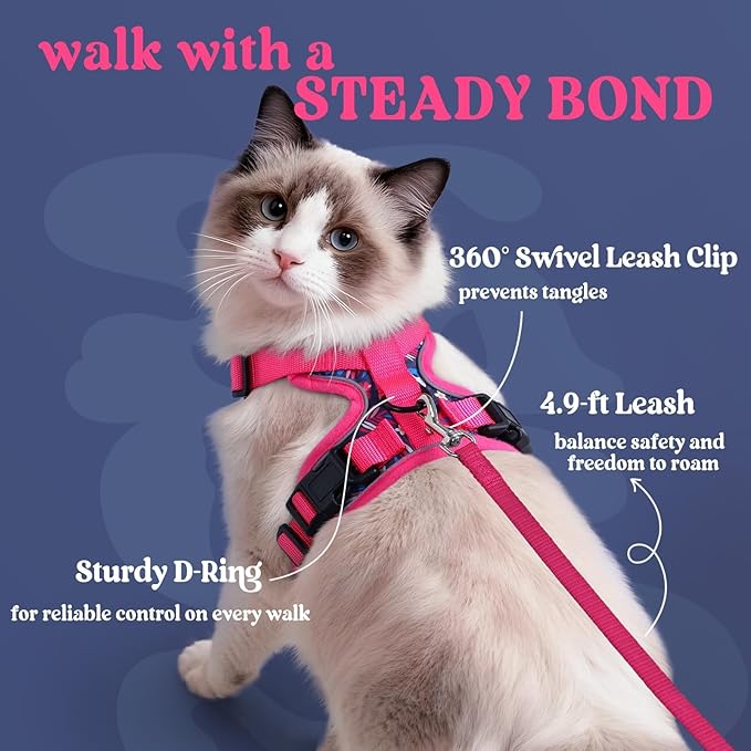 rabbitgoo Cat Harness and Leash for Walking, Escape Proof Soft Adjustable Vest Harnesses for Cats, Easy Control Breathable Reflective Strips Jacket, Coconut Fuchsia,S