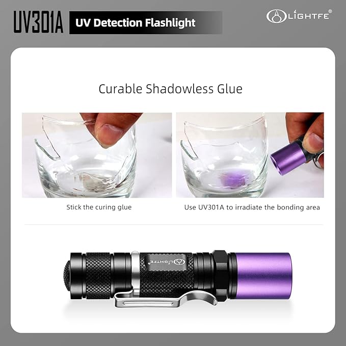 LIGHTFE Black Light UV301-395nm UV Light AA batery Blacklight uv Torch for UV Glue Curing, Rock and Mineral Identification, Fluorescent Agents, Pet Urine, Stain Detection, AC Leakage Detection.