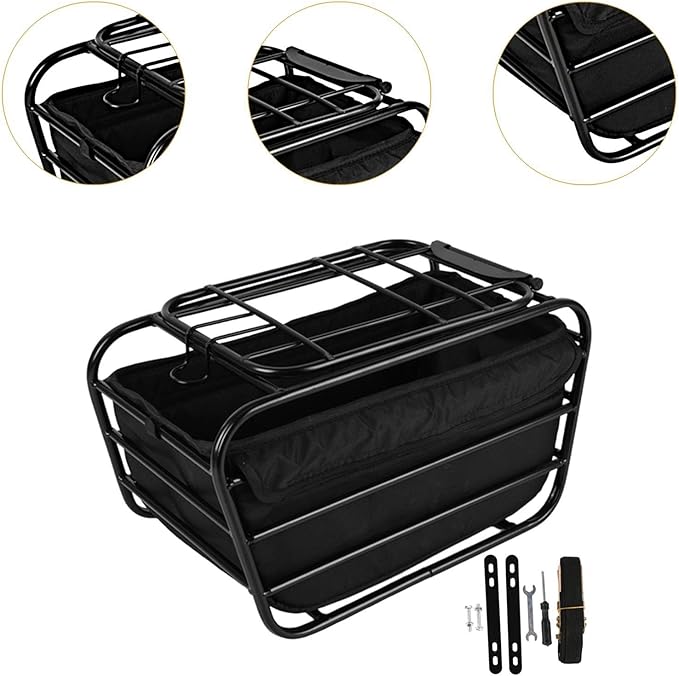 Bike Rear Basket Dog Carrier Heavy Duty Bicycle Cargo Rack Bicycle Storage Basket for Outdoor, Travel Hiking, Shopping Dogs