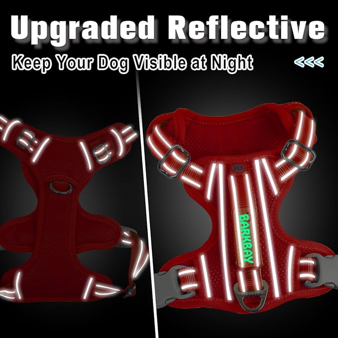 BARKBAY Dog Harness No Pull with ID Tag Pocket - Heavy Duty, Reflective, Easy Control for Large Dogs(Red,XS)
