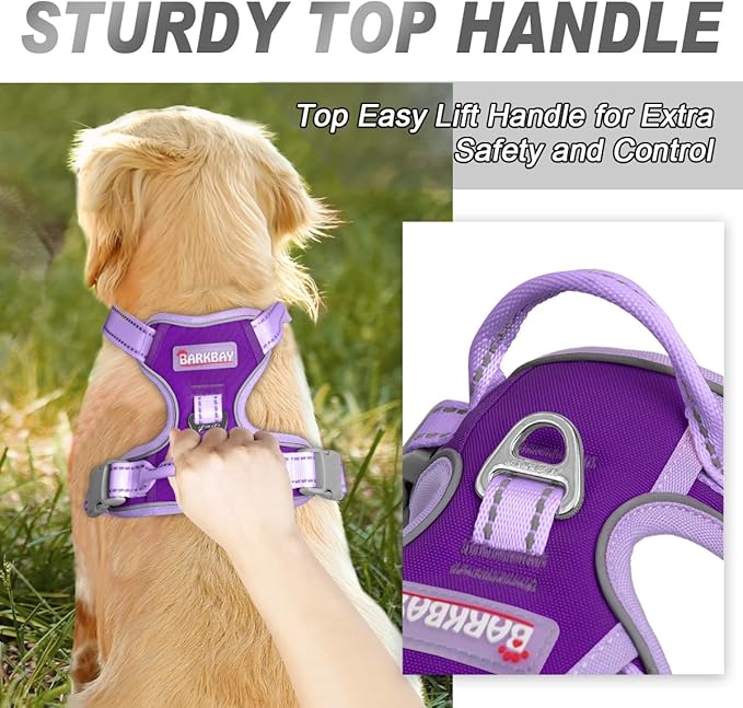 BARKBAY No Pull Dog Harness Front Clip Heavy Duty Reflective Easy Control Handle for Large Dog Walking(Violet Purple & Purple,XS)