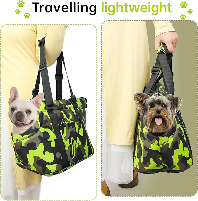 Premium 10mm Padded Dog Purse Carrier for Large Dog, Pet Tote Bag Shoulder Carrying Purse for Dog/Cat Below 7kg/15.5lbs - Camouflage Green