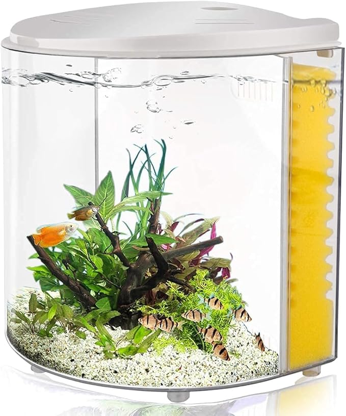Small Fish Tank 1.2 Gallon Betta Fish Tank with Filter and Light for Jellyfish, Goldfish, Aquarium Starter Kit for Home, Office, Room, Decorative Desktop