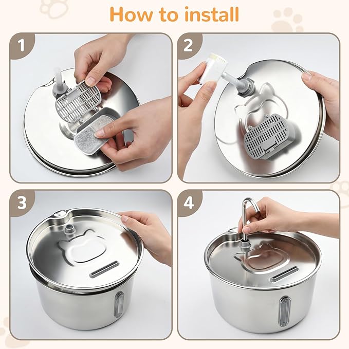 Cat Water Fountain Stainless Steel, 135oz/4L with Adjustable Pump & 3 Flow Modes, Ultra-Quiet Automatic Cat Dog Water Dispenser, Large Capacity Water Fountain for Cats, Dogs, Multiple Pets