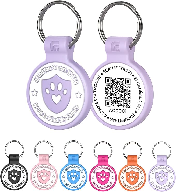 Silicone Cat Tags Personalized Small for Pet Collars, QR Code Cat Name Tags, Scan Location Alerts, Purple S