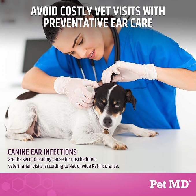Pet MD Otic Clean Dog Ear Cleaner for Cats and Dogs - Effective Against Infections, Itching, and Controls Odor - 8 oz