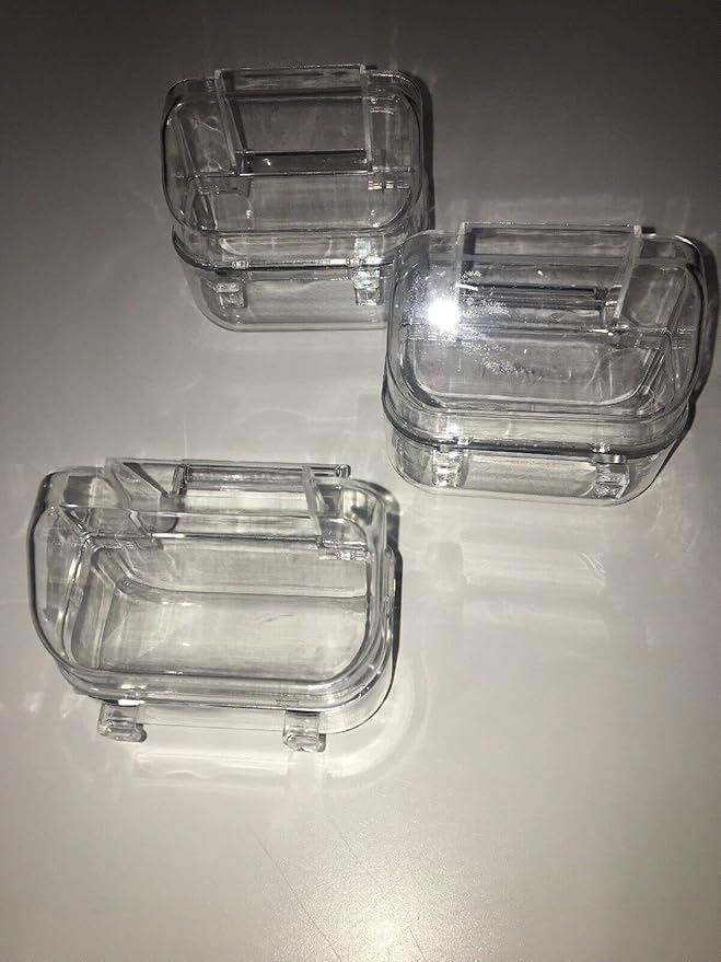 3 Bird Cage Hopper Parakeet Budgie Lovebird Parrotlet Feeders No Mess Closed Top Food Water Feeding Cups with Perch 3" Small Size 3 OZ Capacity
