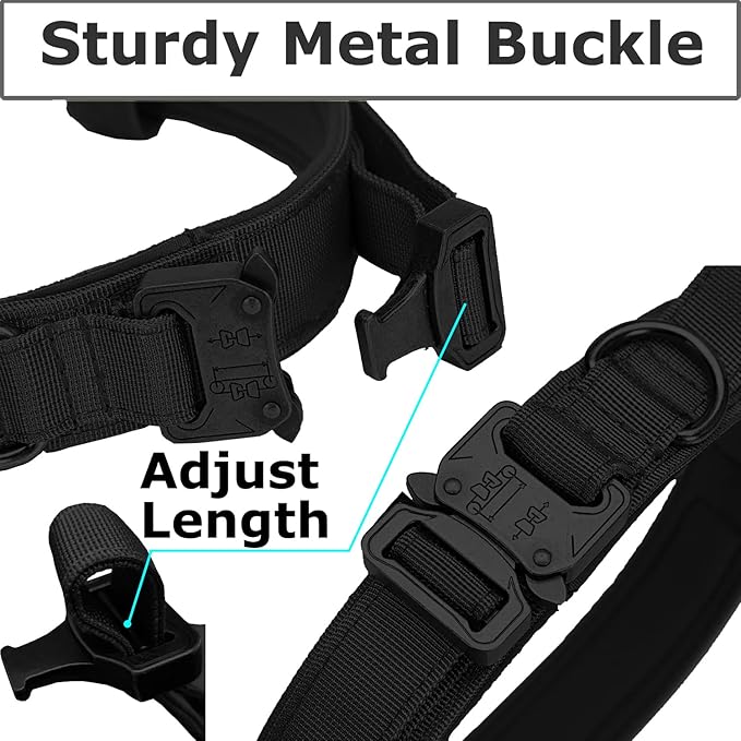 Dog Tactical Collar Military Dog Training Collar Control Handle and Heavy Metal Buckle for Medimum Large Dog Training Behavior Aids Black L