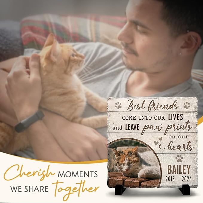 Custom Memorial Stones for Cats - Personalized Cat Loss Gifts: Square Tombstones for Graves - Pet Remembrance Gift