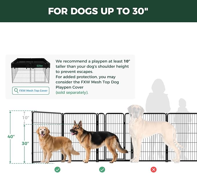 FXW Homeplus Unleashed Indoor Dog Playpen - Stress-Free and Safe Play, Heavy Duty 40 Inch 32 Panels Dog Pen for Medium and Large Dogs, Black│Patented