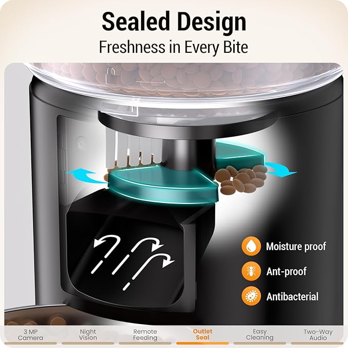 Automatic Cat Feeder with 3MP Camera: 5G WiFi Automatic Dog Feeder with Night Vision, 5L Timed Auto Cat Food Dispenser with APP for Pet, Detachable for Easy Clean-21 Cups