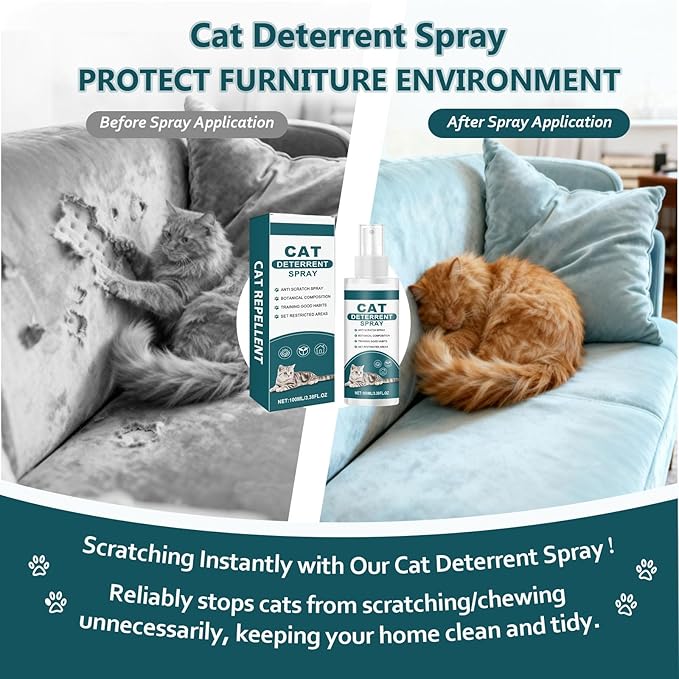 Cat Deterrent Spray,Upgraded Cat Spray Deterrent,Natural Safe Scratch Deterrent Training Aid for Furniture,Cat Repellent Applications for Indoor