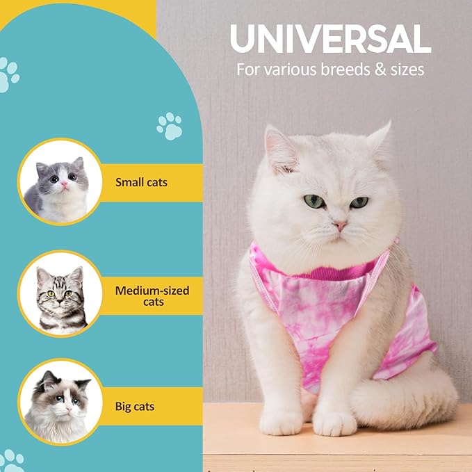 Avont Cat Recovery Suit - Kitten Onesie for Cats After Surgery, Cone of Shame Alternative Surgical Spay Suit for Female Cat, Post-Surgery or Skin Diseases Protection -Tie-dye Pink(L)
