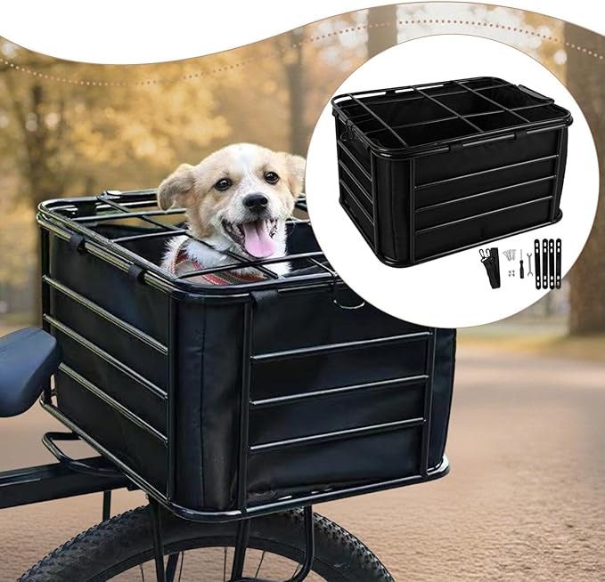 Bike Rear Basket Dog Carrier Heavy Duty Bicycle Cargo Rack Bicycle Storage Basket for Outdoor, Travel Hiking, Shopping Dogs