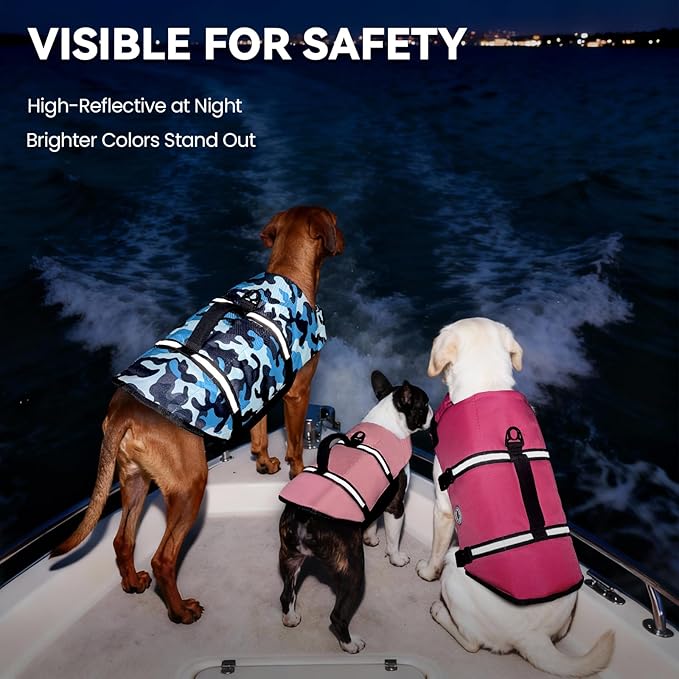VIVAGLORY Rip Stop Dog Life Vest, Swimming Vest with Handle, Buoyancy for Doggy Puppy, Dog Life Jacket for Swimming & Boating, S, Pink