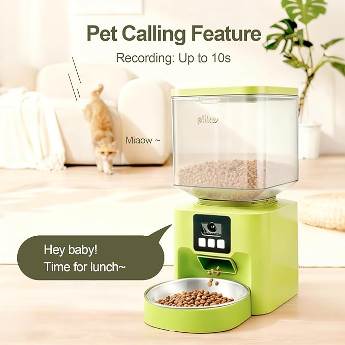 Plike Automatic Pet Feeder with Camera & App Control - Dual-Band WiFi (2.4G & 5G), 2-Way Audio, Night Vision, Anti-Clog Design, 4L Food Dispenser with Stainless Steel Bowl for Cats and Dogs
