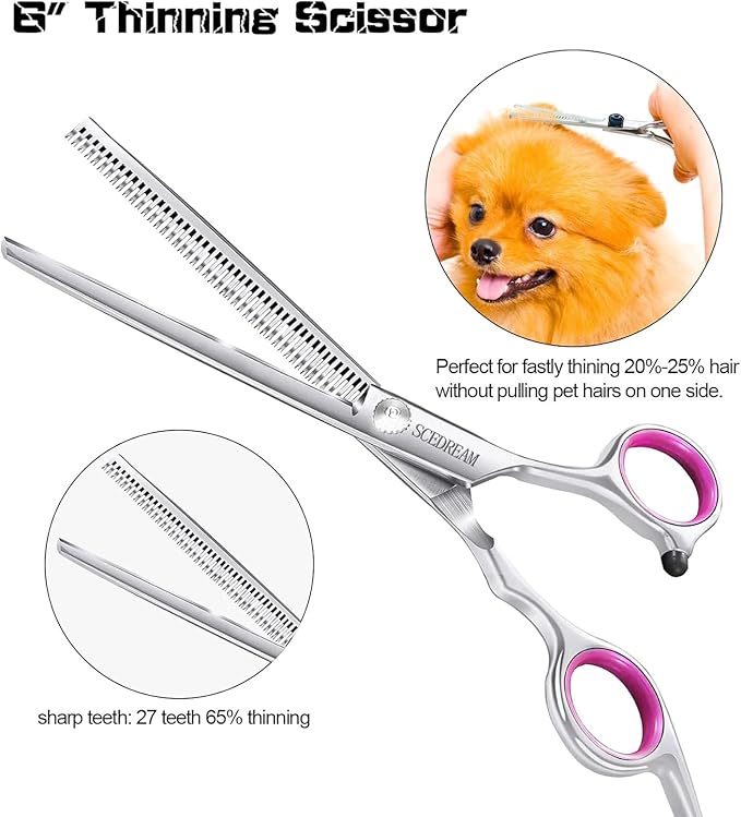 3 in 1 Dog Grooming Scissors for Dogs with Safety Round Tips, Curved Dog Grooming Scissors,Professional Pet Shears Set for Dogs and Cats, Pink