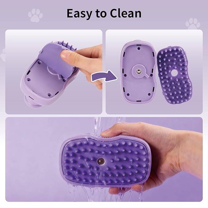 Cat Steam Brush for Shedding, 4 in 1 Rechargeable Steam Brush for Cats and Dogs, Anti-Static, Massage, Cleaning, Shedding & Combing All in One! (Purple)