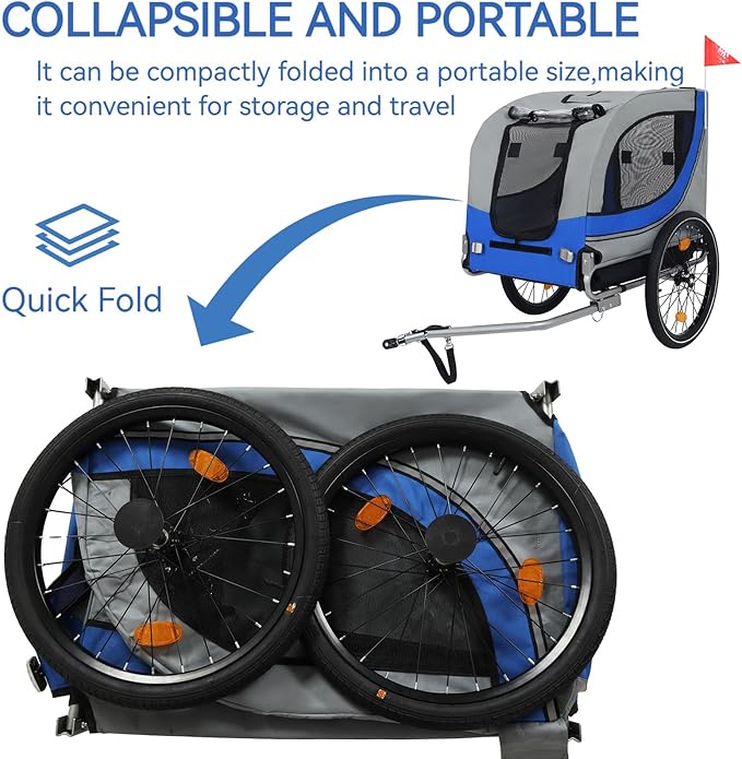 Large Dog Bike Trailer, All-Terrain Pet Carrier, Cargo Carrier, Durable Steel Frame for Travel, Cycling, Outdoor Adventures