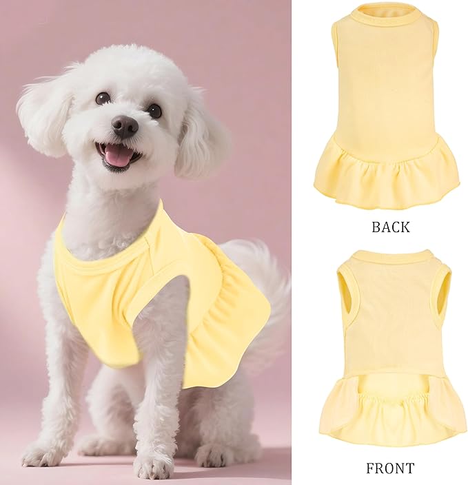 Dog Dresses Cat Skirt Solid Color Dog Clothes Summer Sleeveless Puppy Girl Clothes for Small Pet Dogs Cats (Yellow, X-Small)