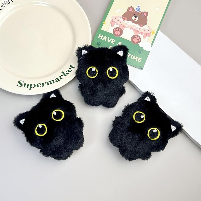 3 Pcs Cute Black Cat Toys Cat Interactive Toys with Squeaky and Soft 3.9 in Big Eyed Black Cat Plush Toy for Indoor Cats